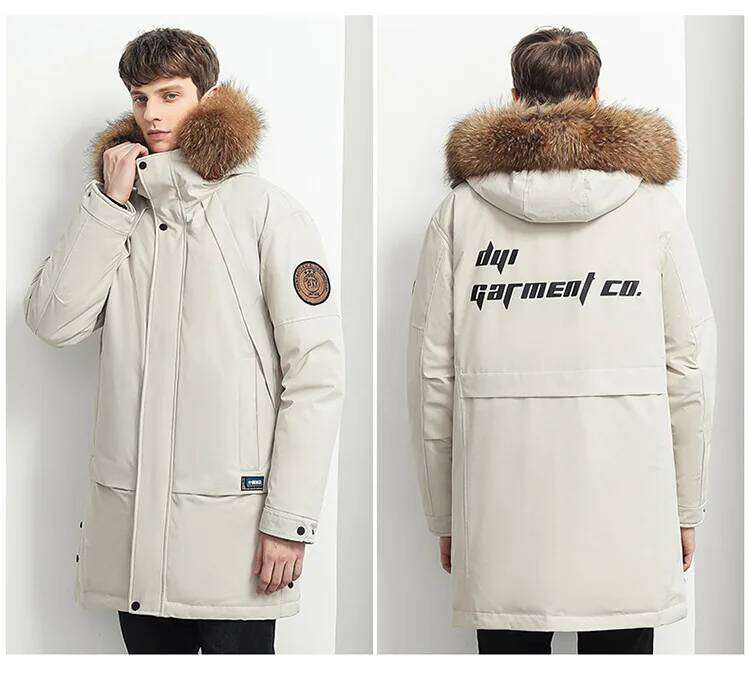 Winter Men's Jacket High Quality Long Thickened Warm Fur Collar Hooded Parka Men High-end Fashion White Duck Down Coats
