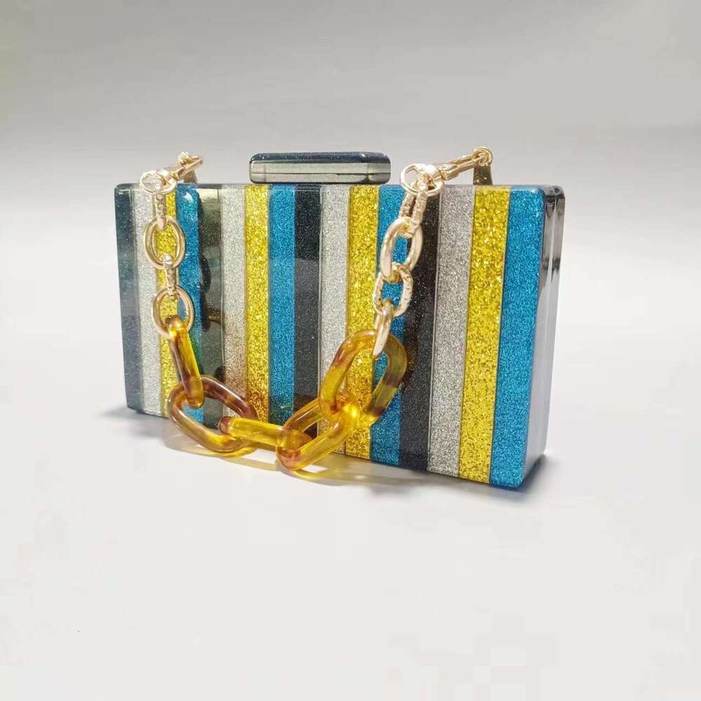 Summer Evening Color Stripe Spliced Acrylic Single Shoulder Chain Bag for Women