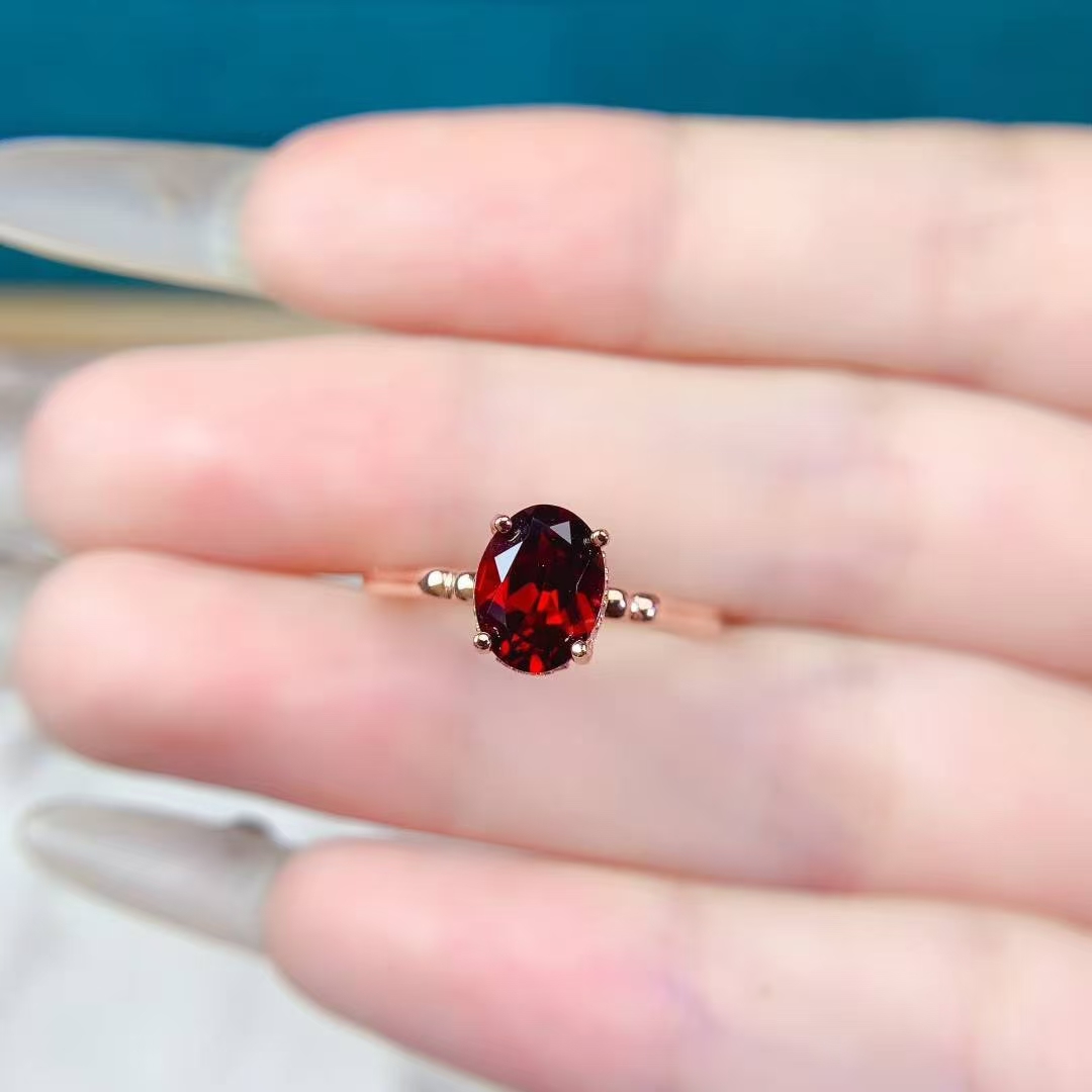Wine Red Garnet Silver Ring 6mm*8mm 1ct Natural Garnet Ring for daily wear Vintage 925 Silver Gemstone Jewelry