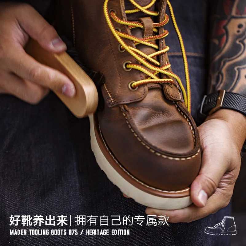 875 Vintage Ankle Boots Genuine Crazy Horse Leather Round Toe Durable High-Top Lace-Up Boots for Winter Fall Work Shoes W250811