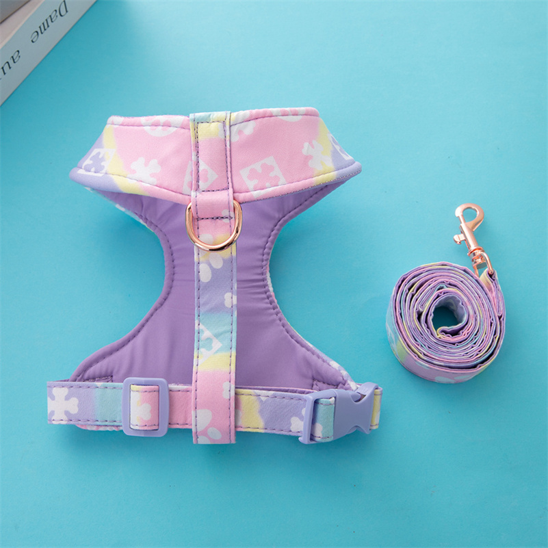 Luxury Designer Dog Harness for Small & Medium Dogs - Adjustable Chest & Back Strap with Collar Chest And Back Set Outdoor Dog Walking Leash
