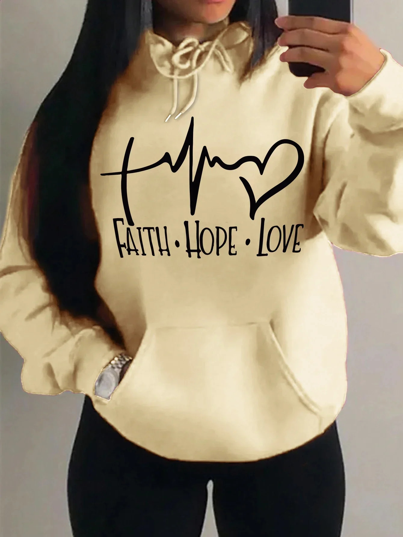 Faith Hope Love Letter Graphic Women Hoody Street Casual Loose Sweatshirt Autumn Fleece Hooded Hip Hop O-Neck Clothing Female 250804