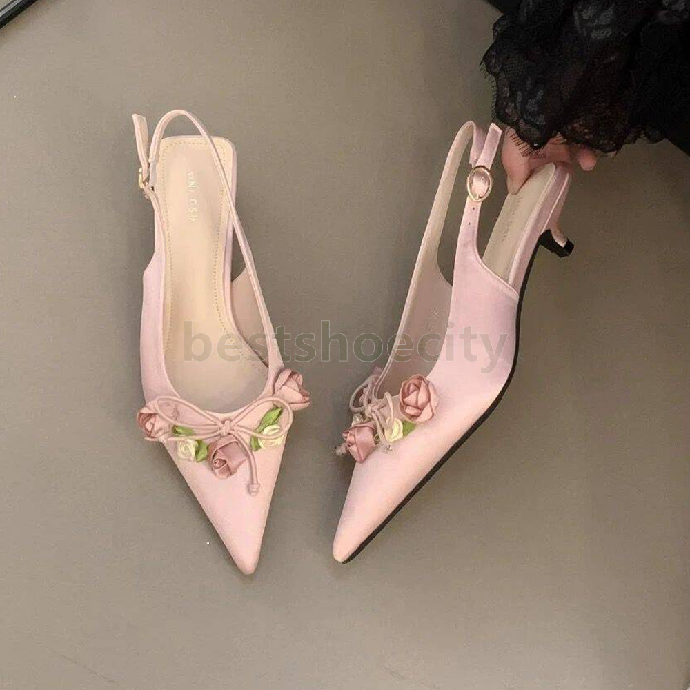 designer kitten heels dress shoes loafers womens summer mary jane shoes fashion pointed-toe slingbacks elegant satin luxury sandals