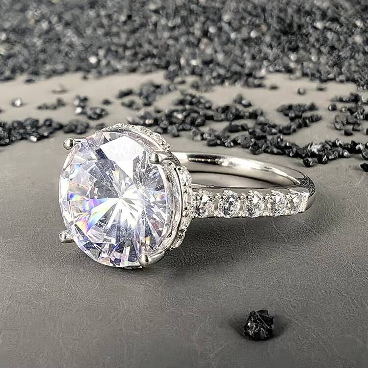 Fine Jewelry Rhodium Plated Based 925 Sterling Silver Round Brilliant Moissanite Halo Ring for Women Wedding Engagement Gift