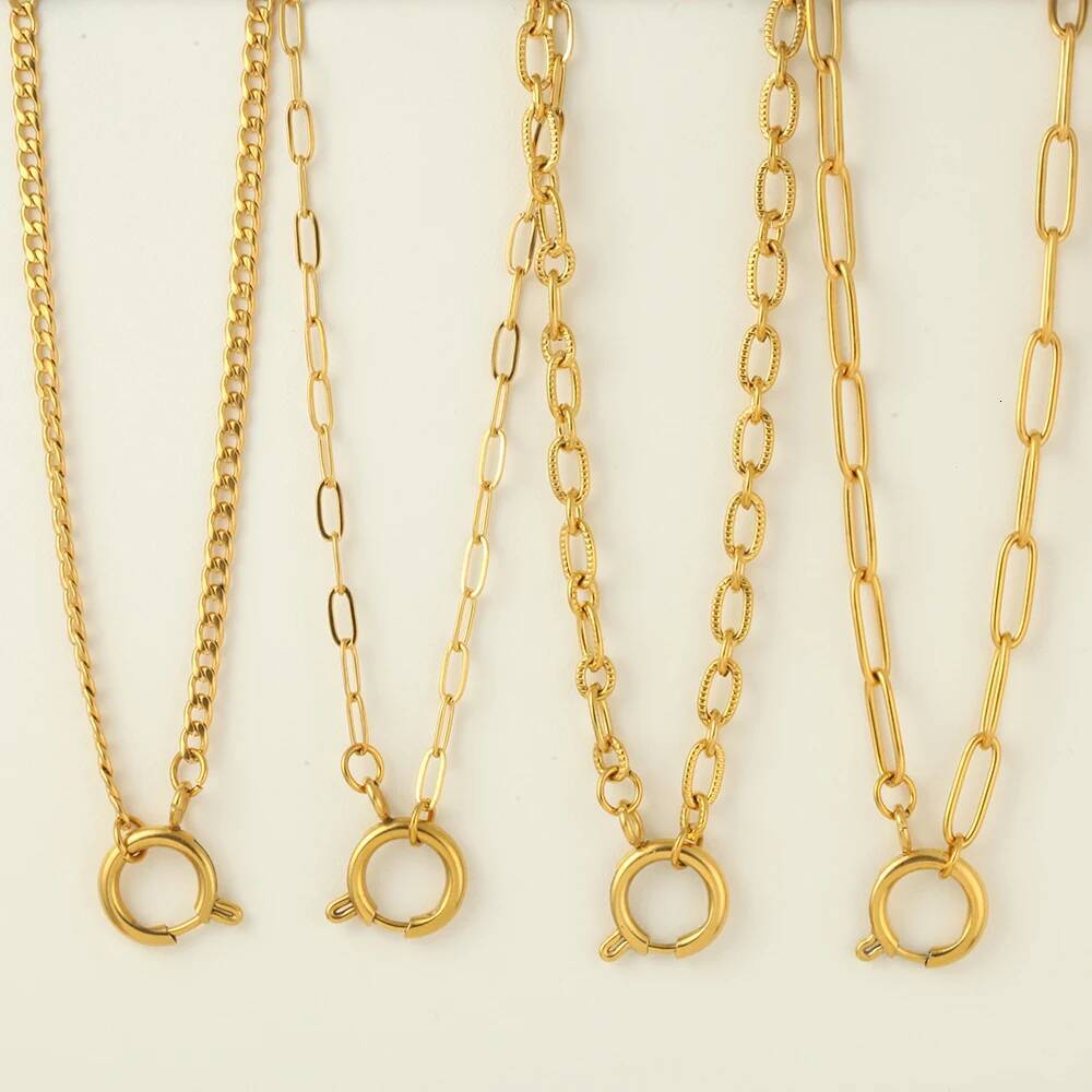 Fashion Cuban/Paperclip Chain Necklace Women Stainless Steel Mix Open Circle Spring Snap Clasp for DIY Jewelry Pendant