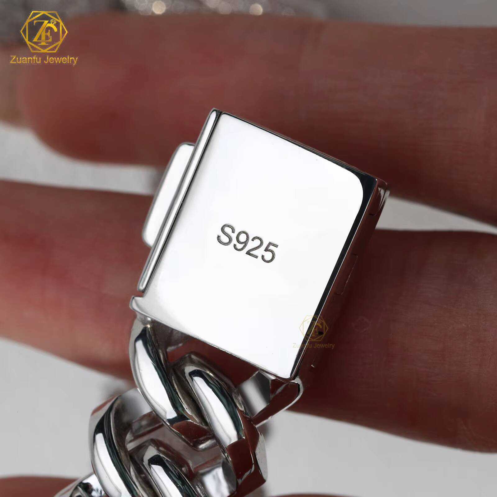 New Arrival Passed Diamond Tester 15mm 3rows Moissanite Chain Pass Tester Vvs Diamond Iced 925 Silver Miami Cuban Link Chain