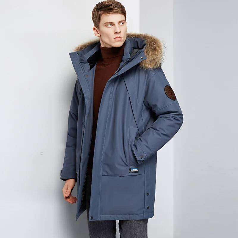 Men's Winter White Duck Down Jacket Warm Mid-Length Hooded Thick Business Plus Size Men Tooling Clothing
