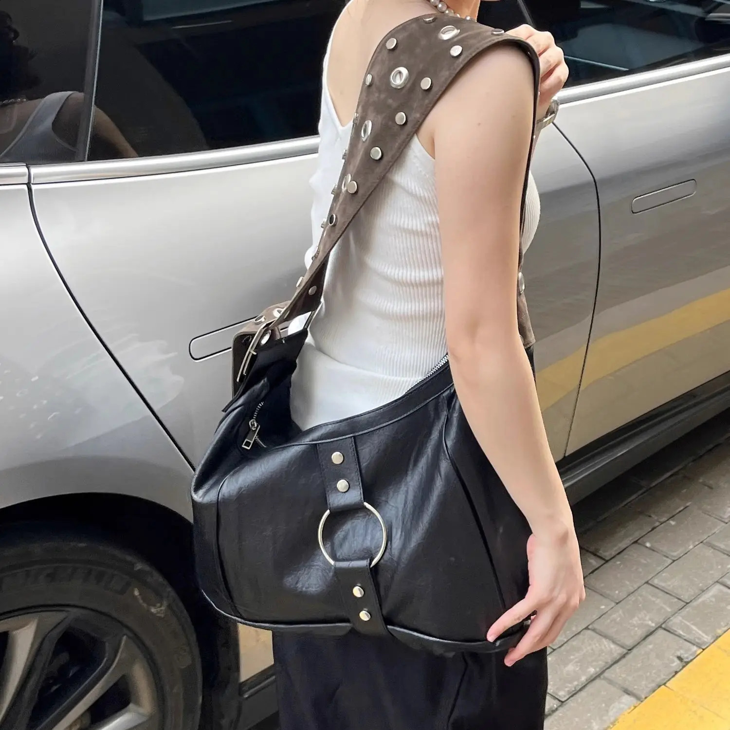 Fashion Women Vintage Solid Color Handbags Shoulder Underarm Bag Fashion PU Leather Wide Strap Crossbody Bag 250809