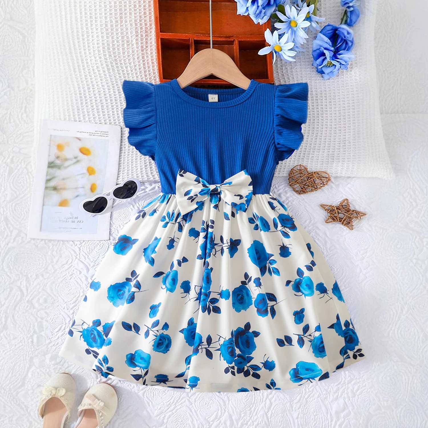 Butterfly Dress for Girls Summer Clothes Rose Flower Printing Kids Casual Ruffles Dress 2 to 8 Yrs Little Girls Dresses W250811