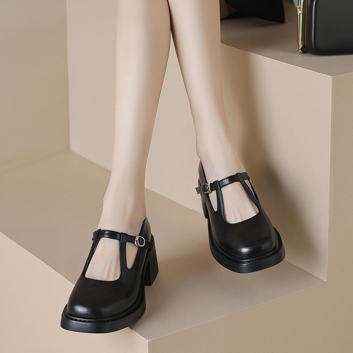 Vintage Mary Jane High Heels Leather Single Shoes 2025 Designer's New Soft Leather Women's Shoes