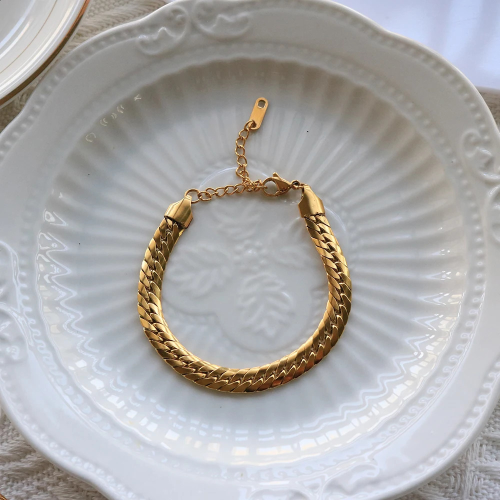 Waterproof Stainless Steel High Polished Gold Plated Twisted Snake Chain Bracelet for Women Men Trendy Jewelry Gift 250807