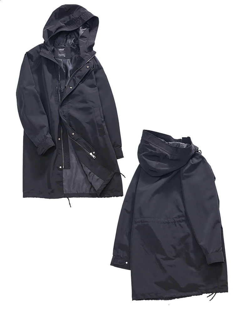 Spring Autumn Long Trench Coat Men Fashion Hooded Windbreaker Black Overcoat Casual Jackets 250729