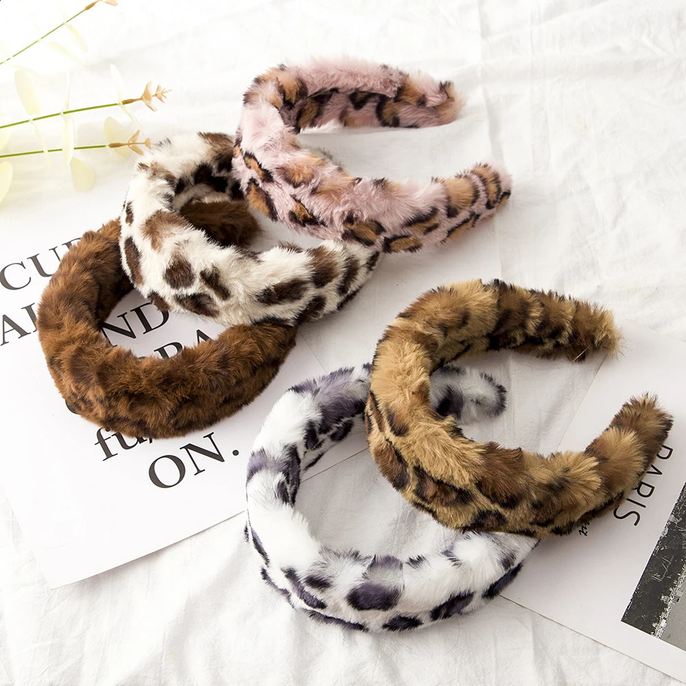 Leopard Velvet Headbands Plush Wide Women Solids Hair Hoop Bands Winter Girls Dress Elastic Hairbands Hair Accessories Headwear 250805
