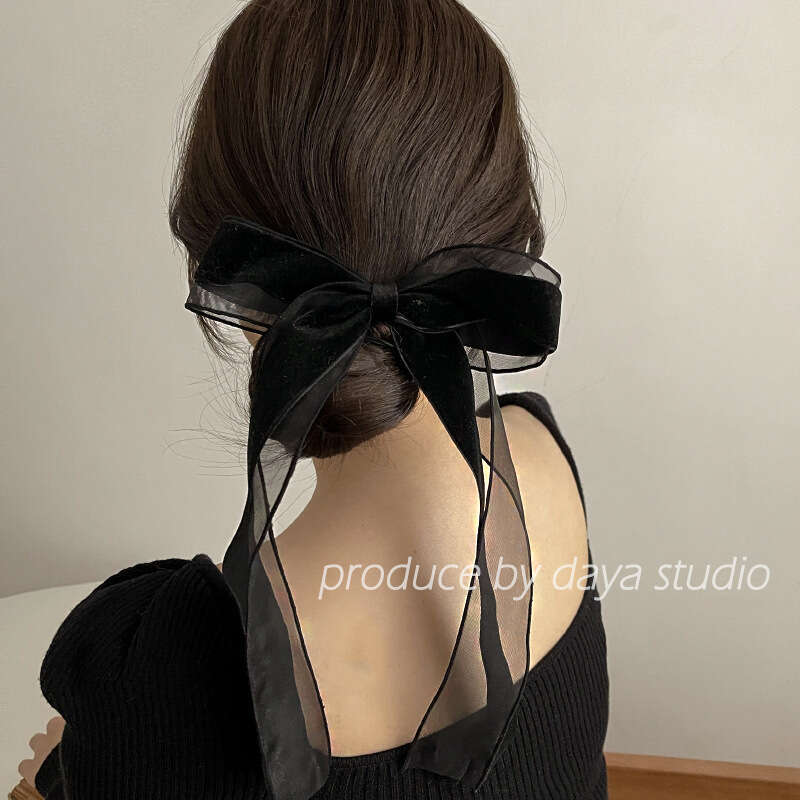 Mesh + Veet Double Layer Bow Ribbon Hair Elegant with a Touch of Fairy~French Style Hairpin Spring Clip