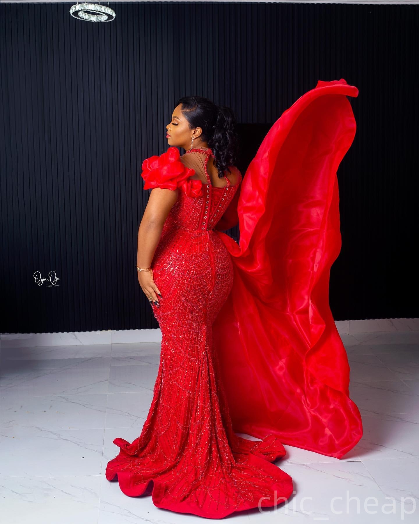 Red Mermaid Prom Dresses 2025 Sheer Neck Beaded Sequined Crystals Evening Formal Party Second Birthday Engagement Gowns Plus Size Dress For Special Oc