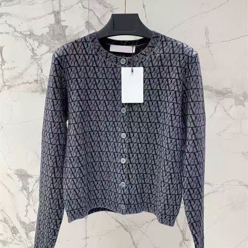 Women new designer o-neck geometric all over logos jacquard single breasted long sleeve autumn sweater cardigans SMLXL