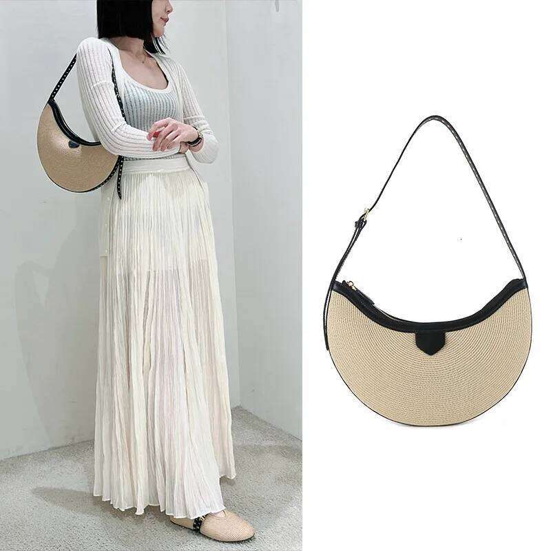 2025 Spring and Summer Genuine Leather Braided Crescent Shaped Shoulder Underarm Crossbody Bag