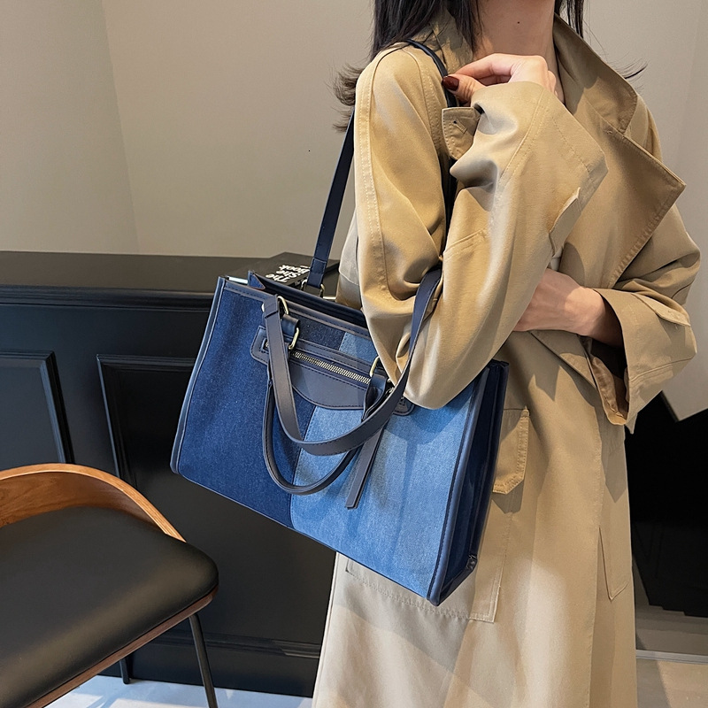 Large Capacity Tote for Women New High-Quality Texture Color Block Handbag Simple Shoulder Bag
