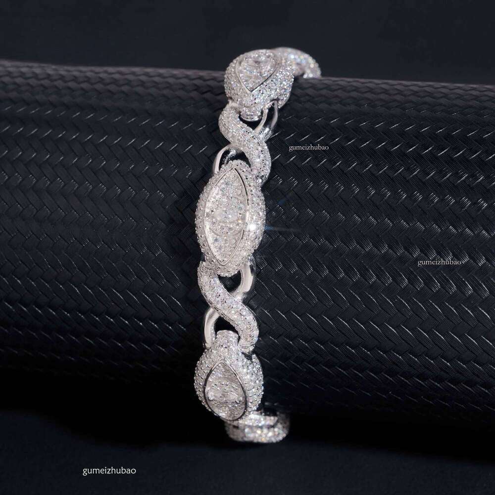 Real Sterling Sier Gold Plated Hip Hop VVS Lab Dia Moissanite Infinity Cat Eye Cuban Link Chain Bracelet