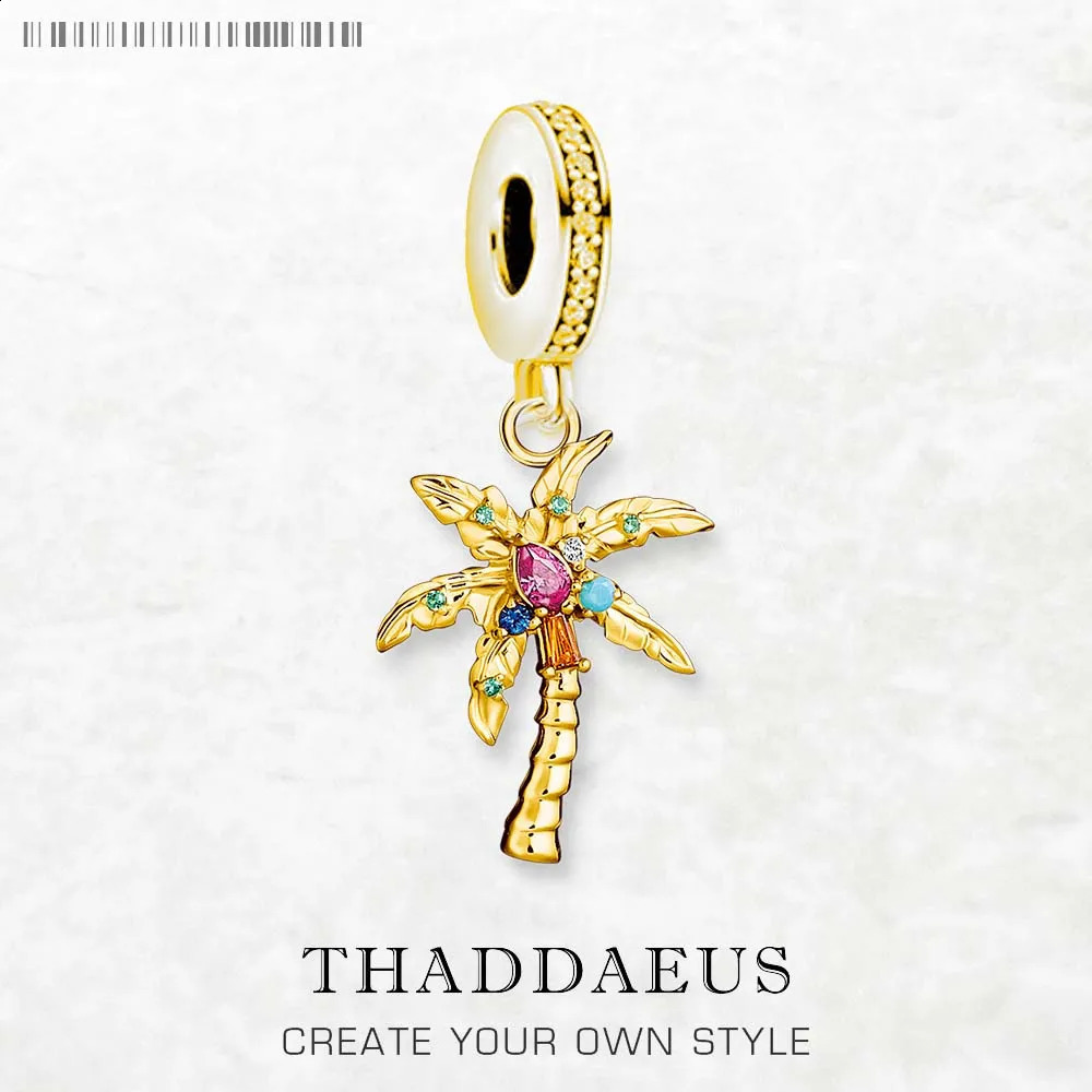 Gold Color Dangle Charm Coconut Palm Tree Women Men Summer Ethnic 925 Sterling Silver Pendant 250807