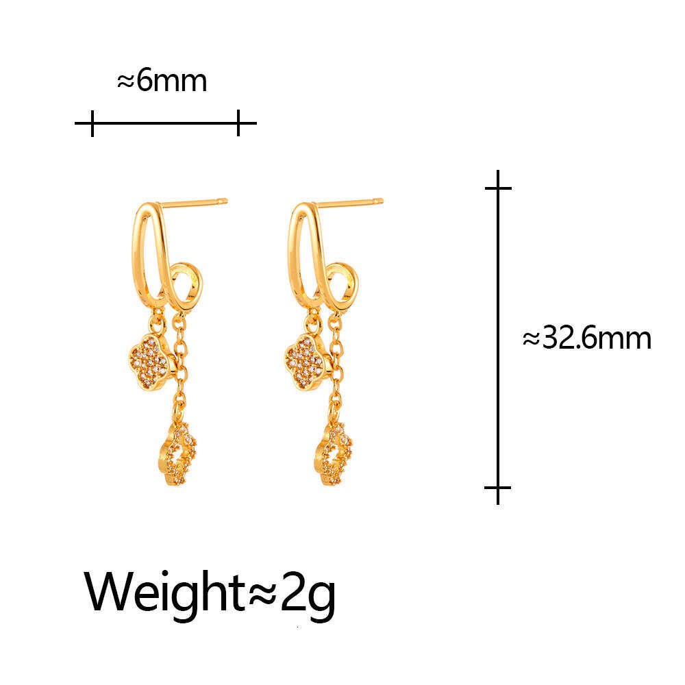 2025 Hot Luxury jewelry designer earrings with geometric hollow zirconia 4-leaf flower tassel earrings copper plated gold high-end light luxury earrin