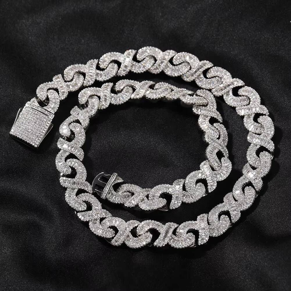 American trend 925 necklace; diamond full diamond 925 necklace; hip-hop style; custom factory fine jewelry