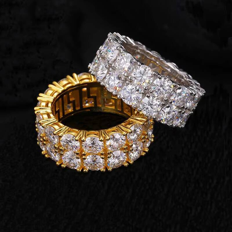 2025 new S925 Sterling Silver Ring Double Row Moissanite Hip Hop Ring Simple and Fashionable Personality