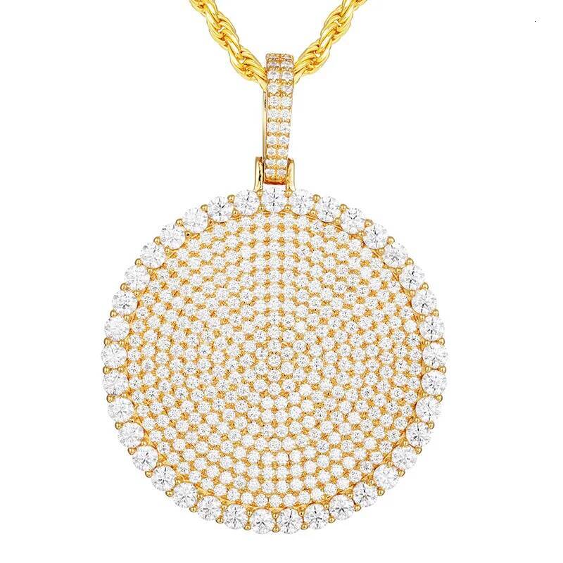 Moissanite S925 Sterling Silver Bling Ice Out Round Pendants Necklace for Men HIP Hop luxurious Rapper Jewelry Gold Silver Color