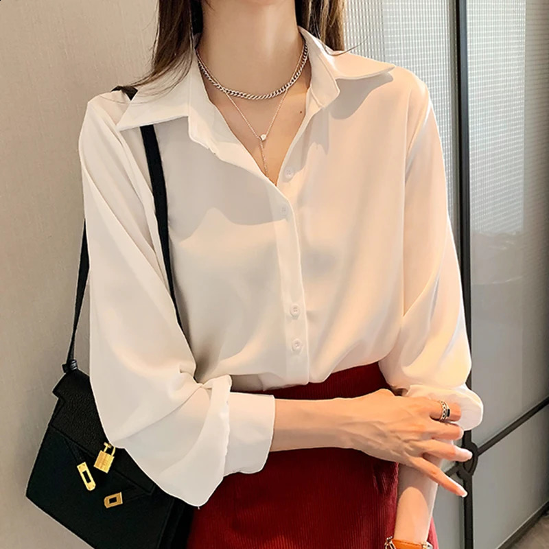 Plus Size Shirts Spring Summer Fashion Female Long Sleeve Loose Solid Blouse Tops Casual Chiffon Shirt Women Office Lady Shirts 250809