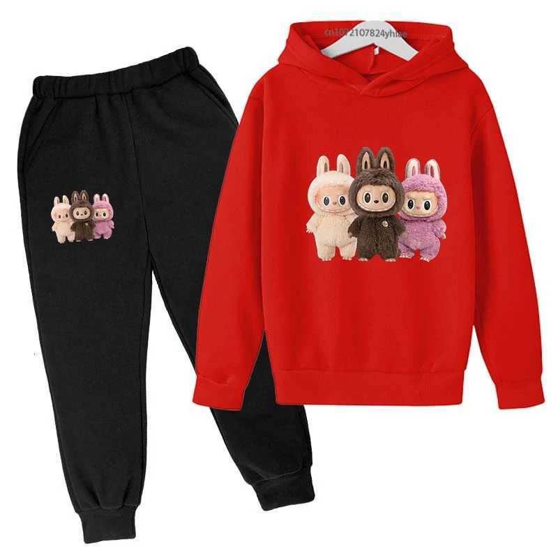 Kids Cute Rabbit Print Autumn Spring 2pcs Hoodie+Pants Tracksuits 2-13 Years Boys Girls Casual Streetwear Children Clothes Sets Z250811