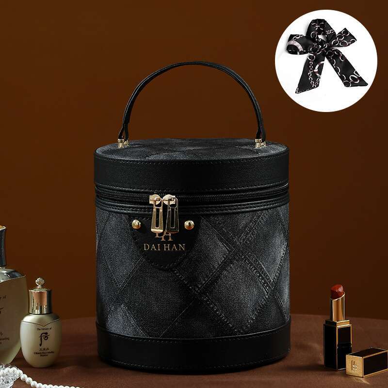DHessentials Maillard Tone Bucket Bag - Large Capacity Waterproof Makeup Case, Multi-Functional Vintage Cosmetic Organizer (1300g)