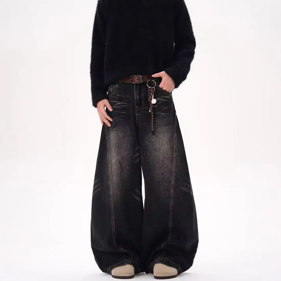 Spring American high street men and women trendy hip-hop straight leg washed jeans for couples loose retro casual pants 250805