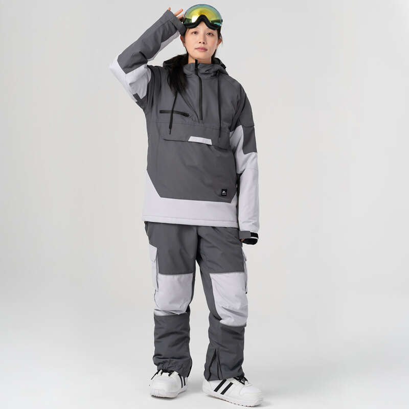 New contrast color suit set windproof waterproof warm breathable hoodie leggings ski pants men and women one piece