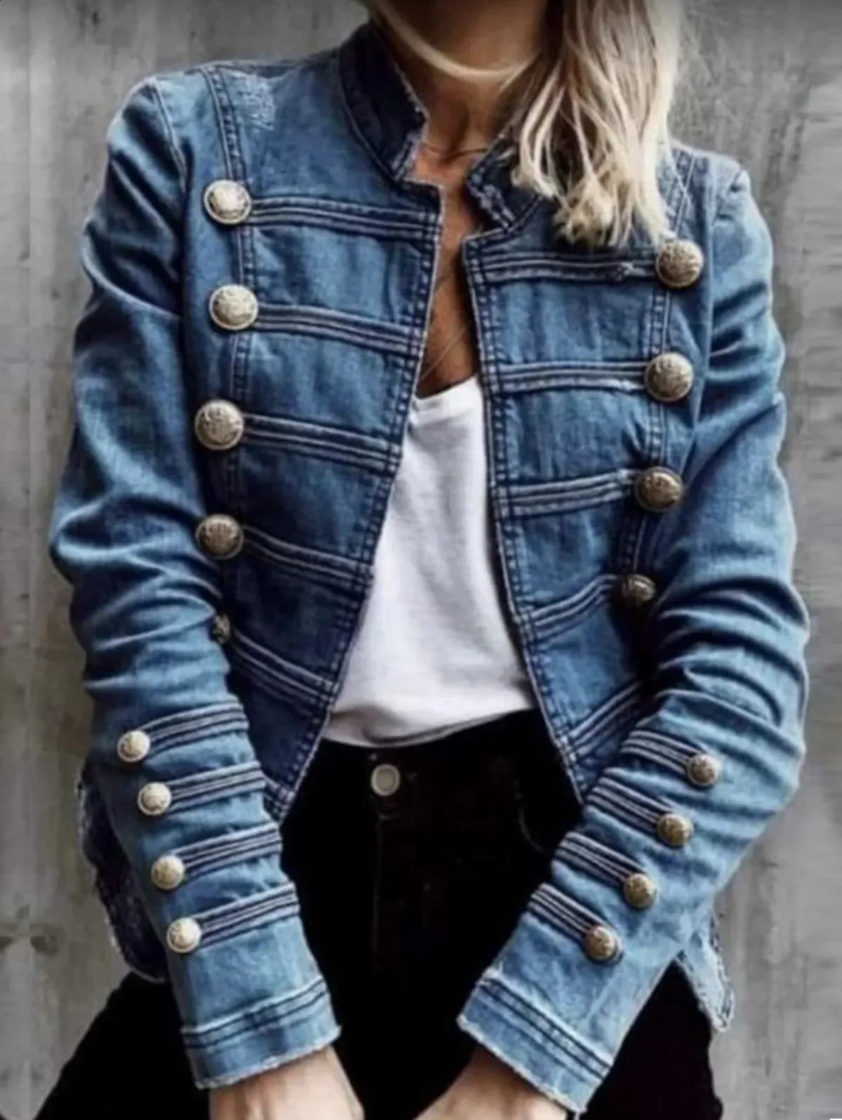 Vintage Button Denim Jacket for Women Stand Collar Spring Winter Slim Casual Retro Jeans Outerwear Harajuku Denim Coat 250811