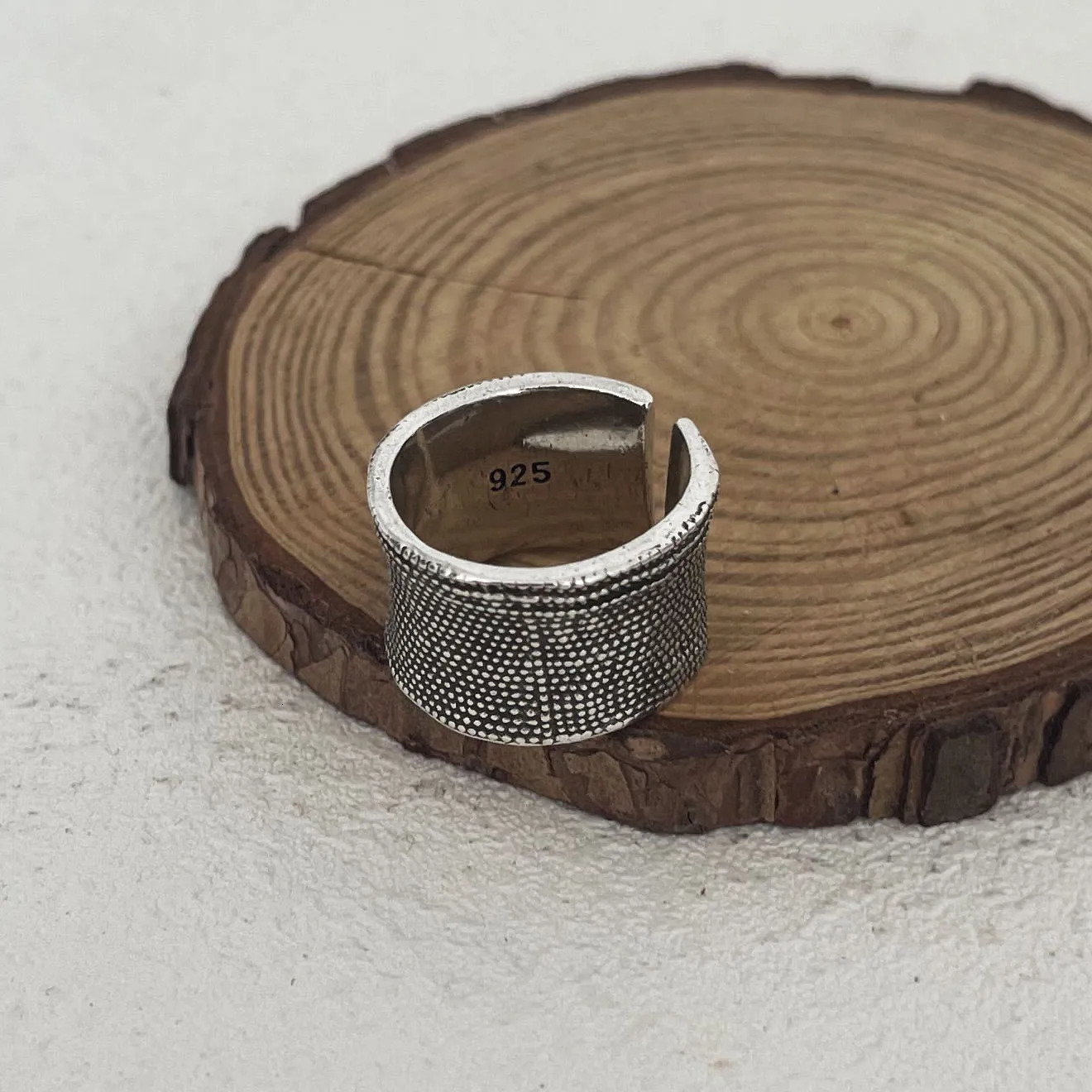 925 Sterling Silver Simple Ring For Women Fine Jewelry Finger Adjustable Open Vintage Wide Retro Ring For Party Birthday Gift 250805