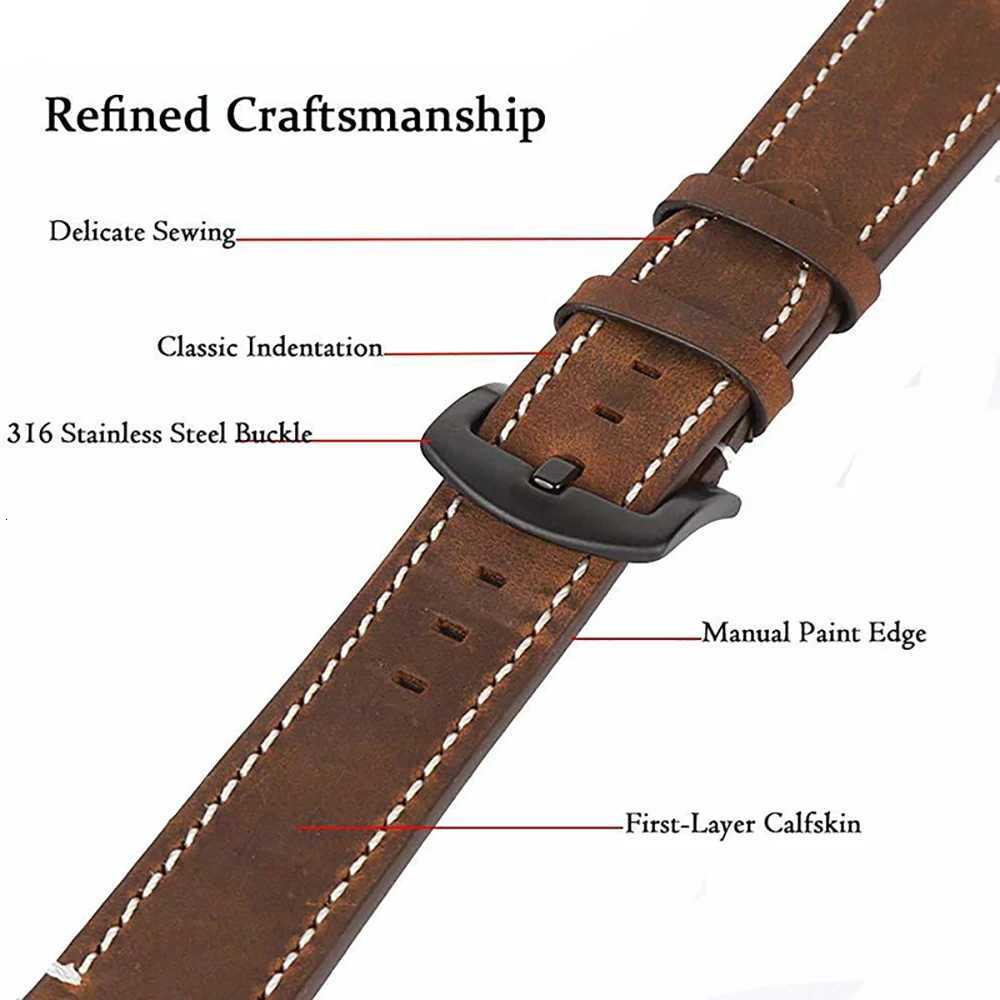 18mm 19mm 20mm 21mm 22mm 24mm Retro Cowhide Watchband for Huawei GT2/GT3 Belt Black Yellow Brown Strap for Samsung Galaxy W250811