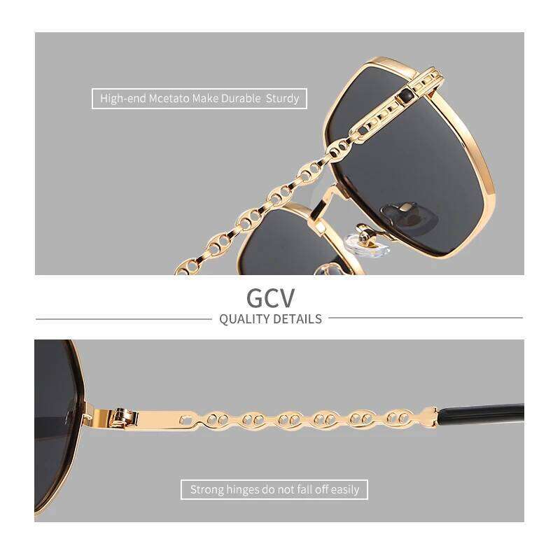 GCV Brand Classic Retro Women's Rectangular Square Metal Frame Glasses, Sunglasses, Polaroid Lenses, Box Sunglasses Glasses