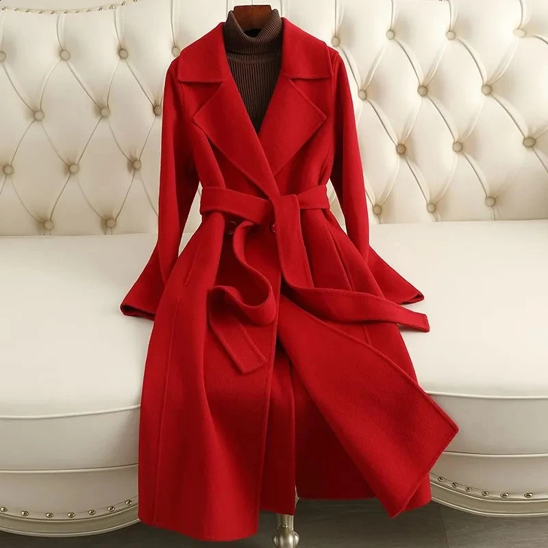 Woolen Coat 100% Wool Women Autumn Winter Fashion Cashmere Woolen Jacket Long Coat Streetwear Camel Black Outerwear Female 250805