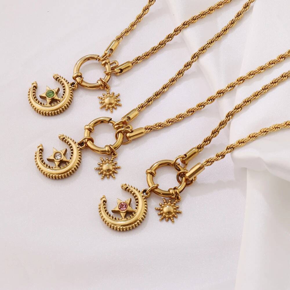 316 Stainless Steel Key Lock Fatima Charm Carabiner Clasp For Women Men Clover Moon Heart Pendant Necklace Jewelry Gift Jewelry for Women