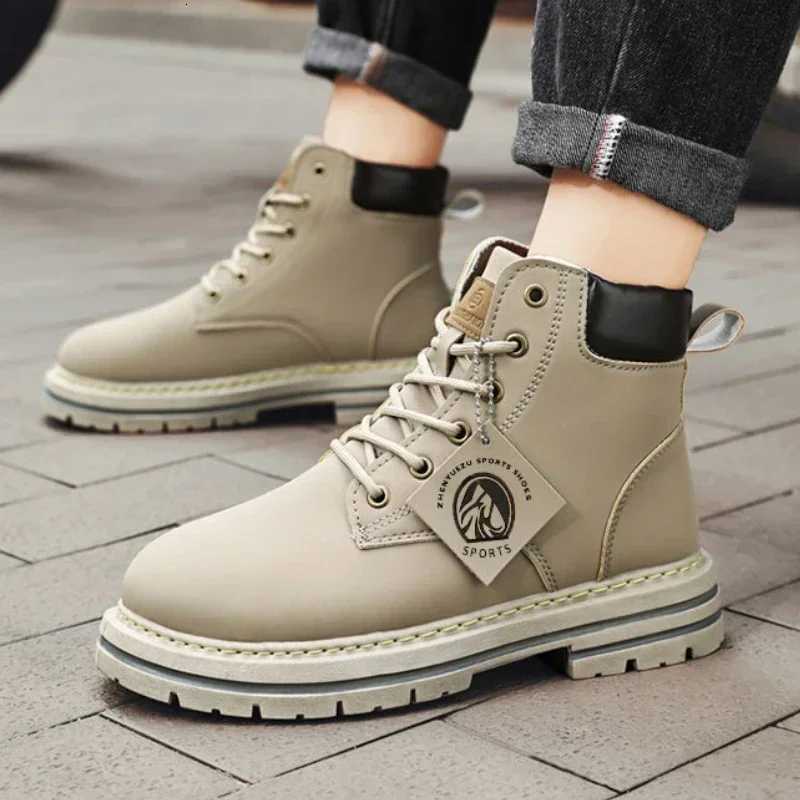 Mens Boots Size 48 Retro British Style High Top Workwear Boots Lace Up Thick Sole Warm Comfort Round Toe Outdoor Leather 2025 W250811