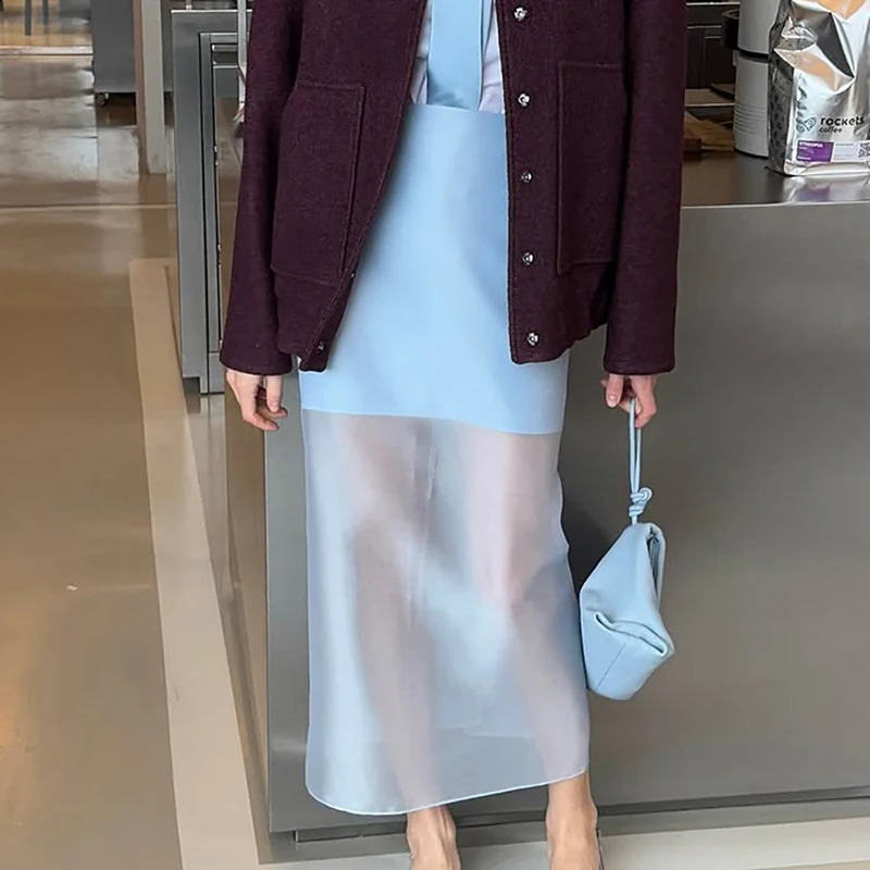 Tornove See Through High Waist Skirt Womens Summer Casual Commuting Sexy Skirt 2025 Fashion Lady Splice Long Straight Skirt 250809