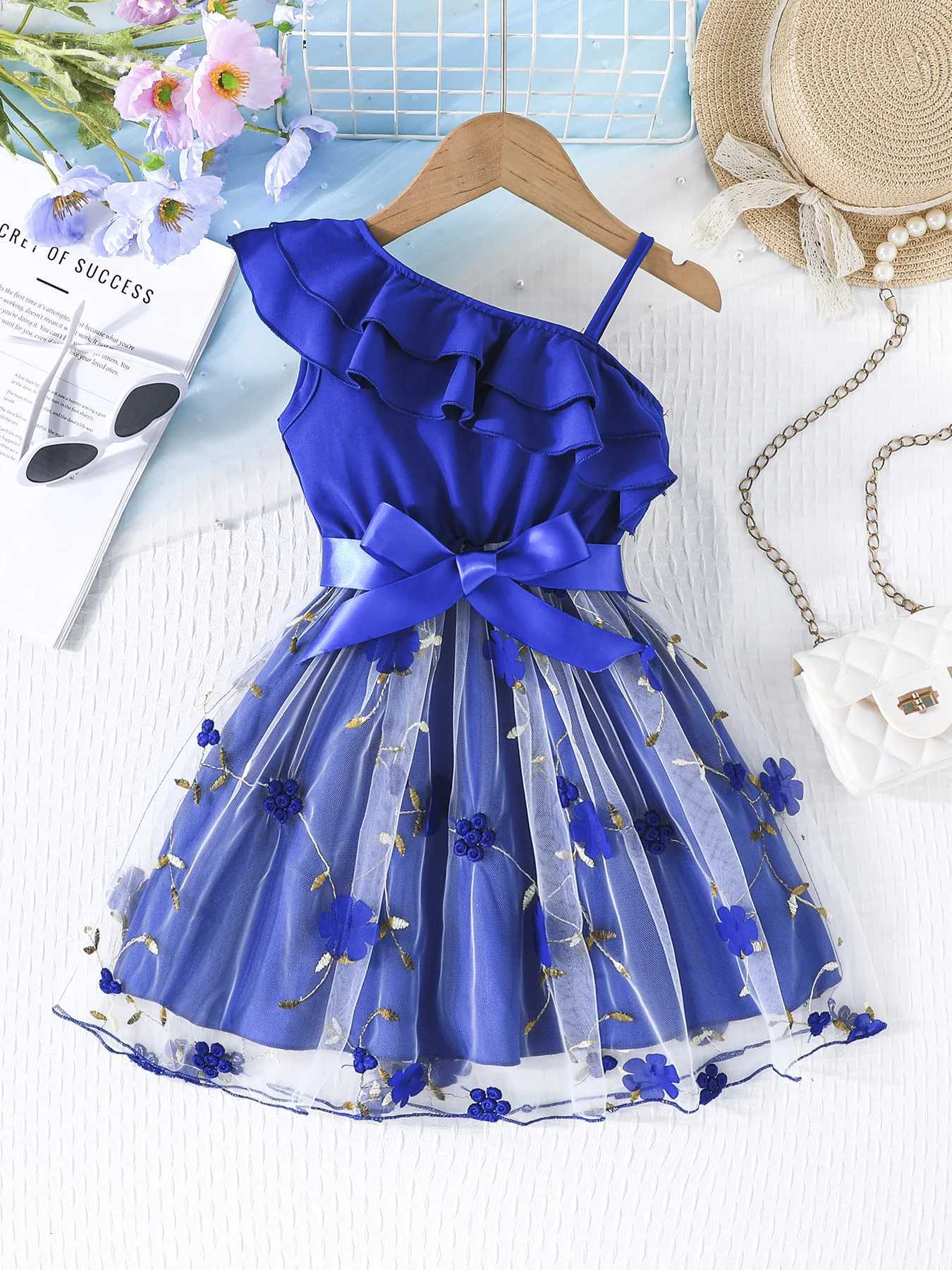 2-7 Years Old Birthday Ruffled Embroidered Sleeveless Floral Princess Dresses Ootd For Baby Girl W250811