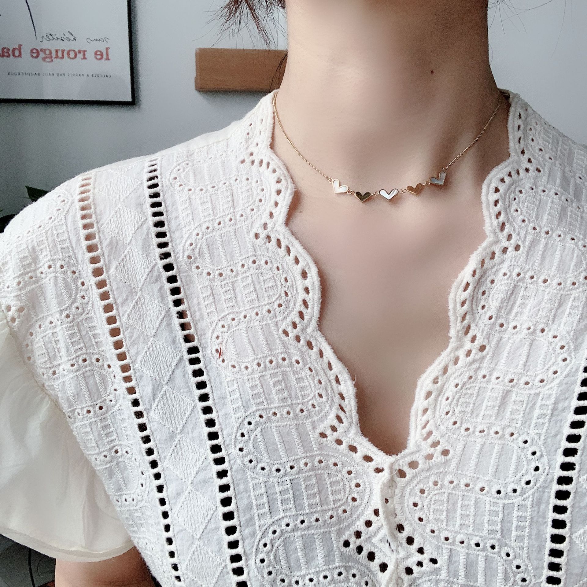 316L Stainless Steel New Fashion Upscale Jewelry Natural Shells Love Heart Charms Chain Choker Necklaces & Pendants For Women Wholesale Drop Ship