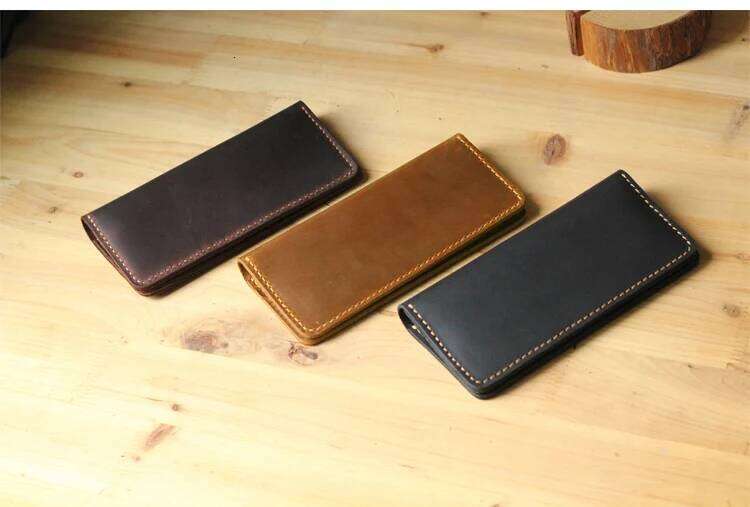 Handmade Vintage Crazy horse Genuine Wallet men Leather long wallet clutch male purse clips money bag