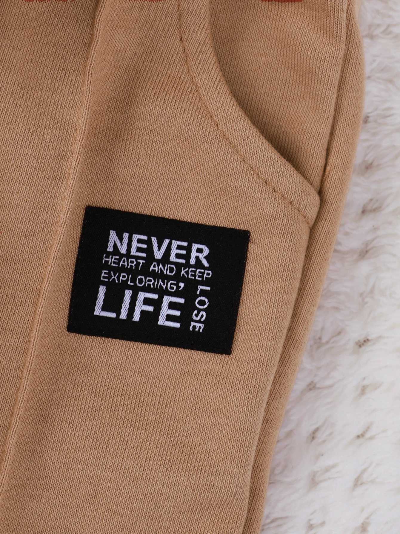 Fashion Khaki Boys And Babies Casual Suit Round Neck Solid Color Simple Style Long Sleeve Hoodie Pullover Pocket Pants Everything Z250811