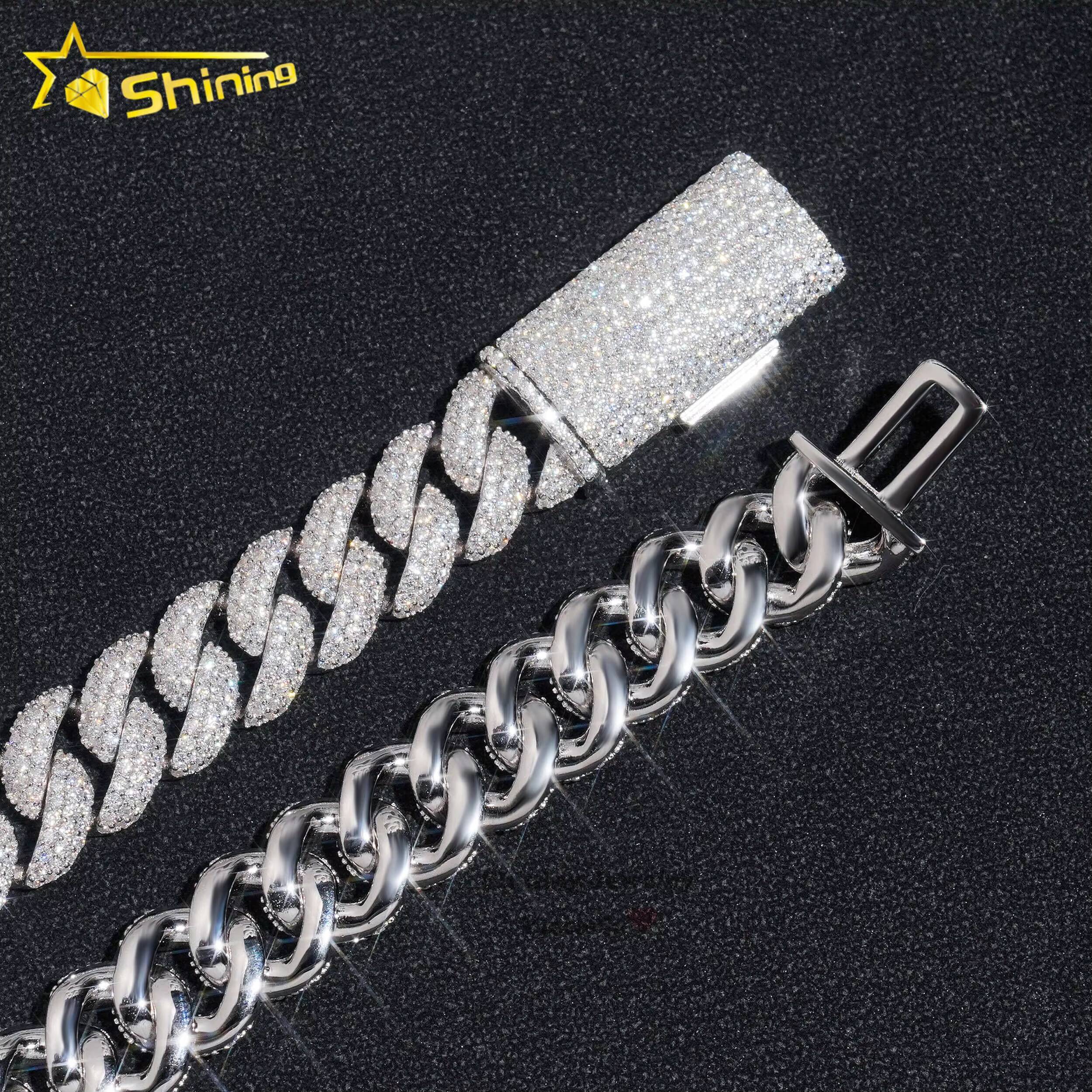 18K Gold Plated Fashion Hip Hop Moissanite Diamond Cuban Chains Necklace Men Women 13mm Sterling Silver Cuban Link Chain