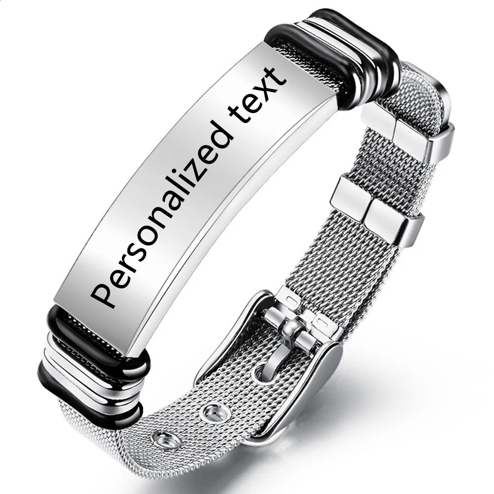 Punk Custom Name Engrave Id Bracelets Net Band Trendy Stainless Steal Bracelet Men Friendship Bracelets Jewelry 250808