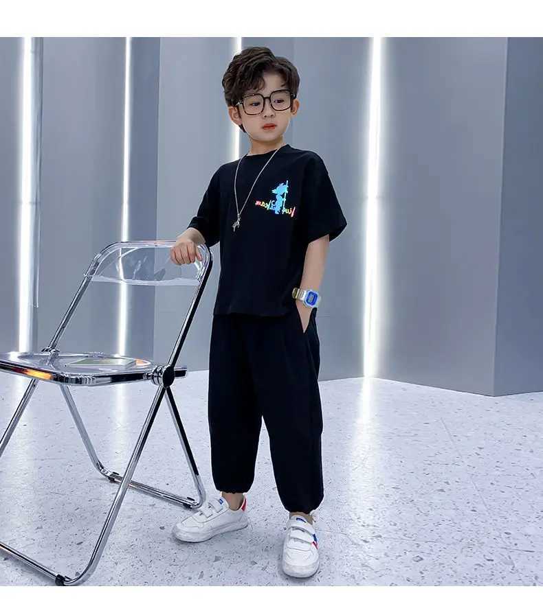 Childrens Suit Boys Summer Short Sleeve T-Shirt Pants 2 Piece Teenage Boys Sports Casual Clothes Set 3 5 8 10 12 13 15Y Z250811