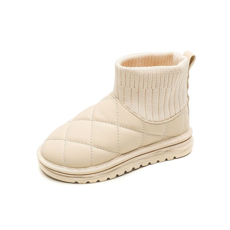 Children Boots Sock Snow Boots Girls Short Ankle Boots Kids Cute Sewing Autumn Winter Warm Cotton Plush Shoes for Boys Unisex PU Waterproof Sizes 25-3