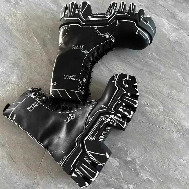 Thick Bottom Men High Top Boots Fashion Men Lace Up Black Boots W250811